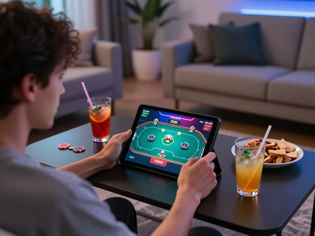 Jilipinas poker player enjoying a thrilling online game in a cozy living room setting.