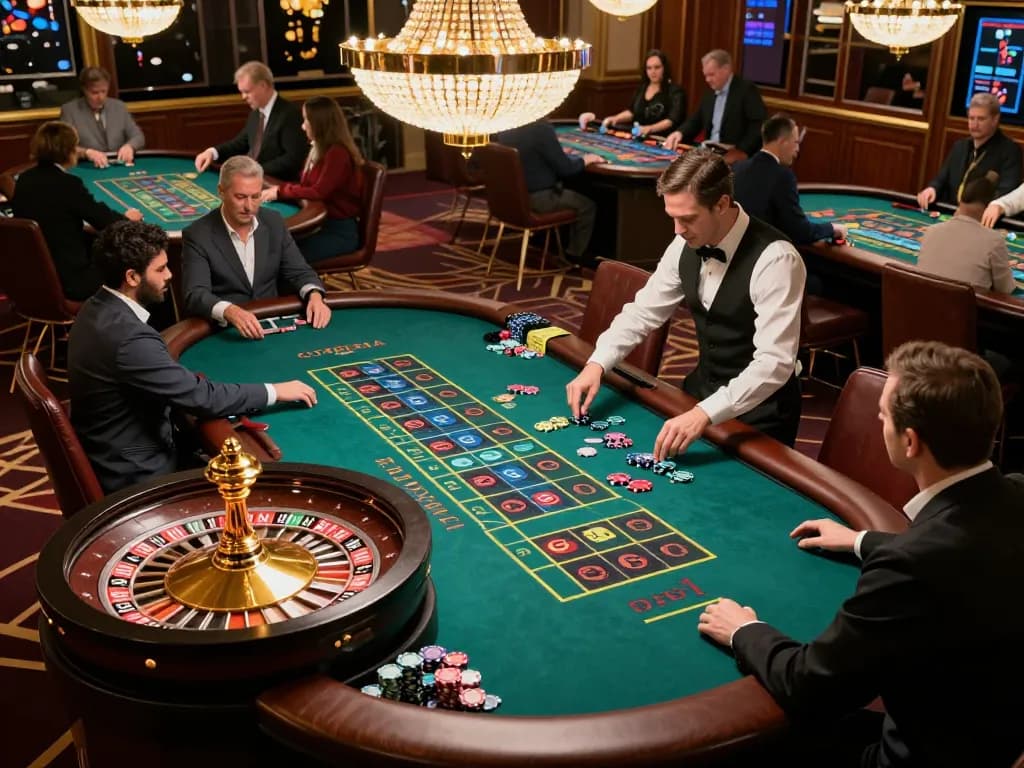 Fun88 players placing bets during an exciting roulette game in a stunning casino setting