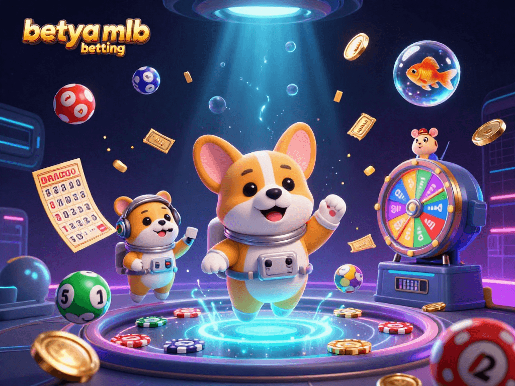 Engage with betya mlb betting through a dynamic scene showcasing a corgi astronaut amidst casino chaos.