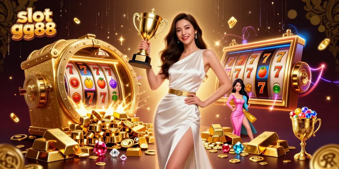 Spin the reels at slot gg88 and unveil glittering treasures in this vibrant casino scene.