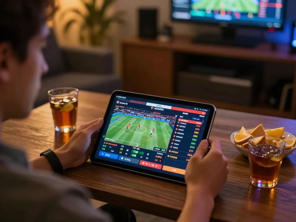 LIGA2000 online sports betting with live events displayed on a tablet, capturing the excitement