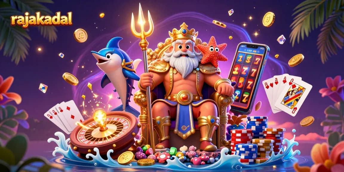 Mainkan slot di Rajakadal dengan Raja Laut, mengumpulkan koin emas dan permata berkilau.