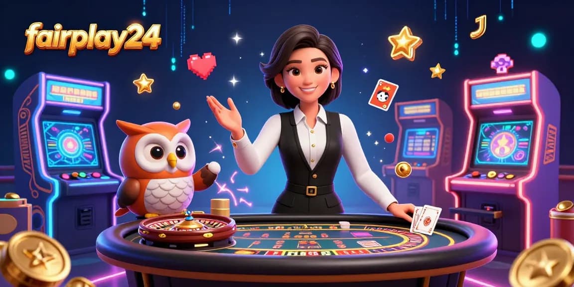 Experience high-stakes gaming and excitement with fairplay24's immersive online casino featuring dealers and vibrant 3D elements.
