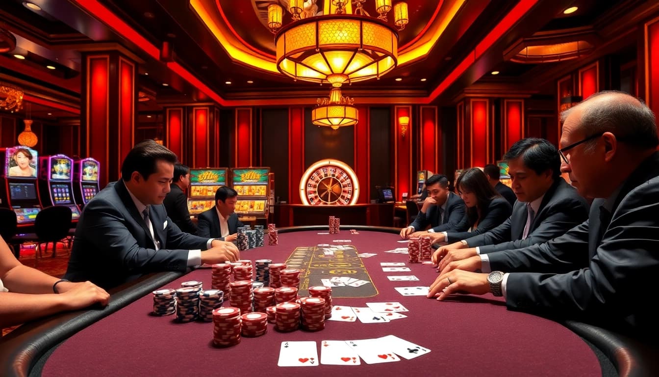 Engage in high-stakes poker action at https://x88ni.com/ with vibrant chips and intense players.