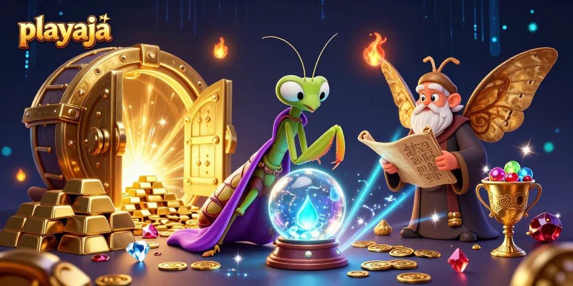 Experience the mystical world of playaja with a 3D animated fortune teller and wealth elements.