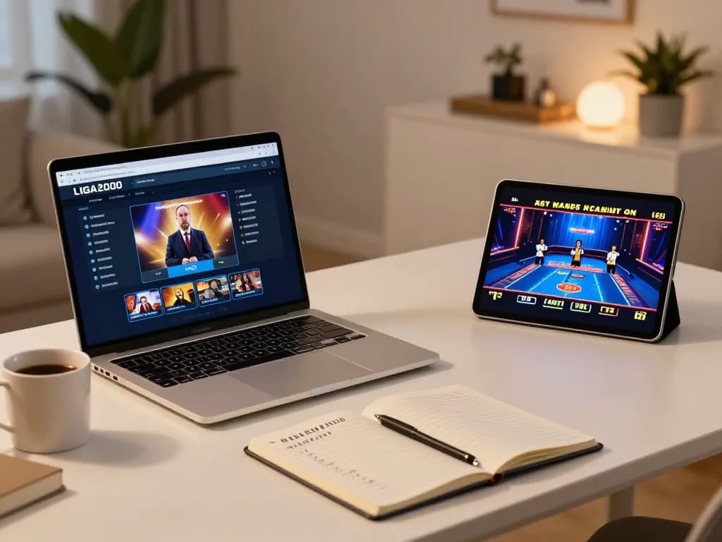 LIGA2000 online casino gameplay on laptop with strategic notes in cozy home setting