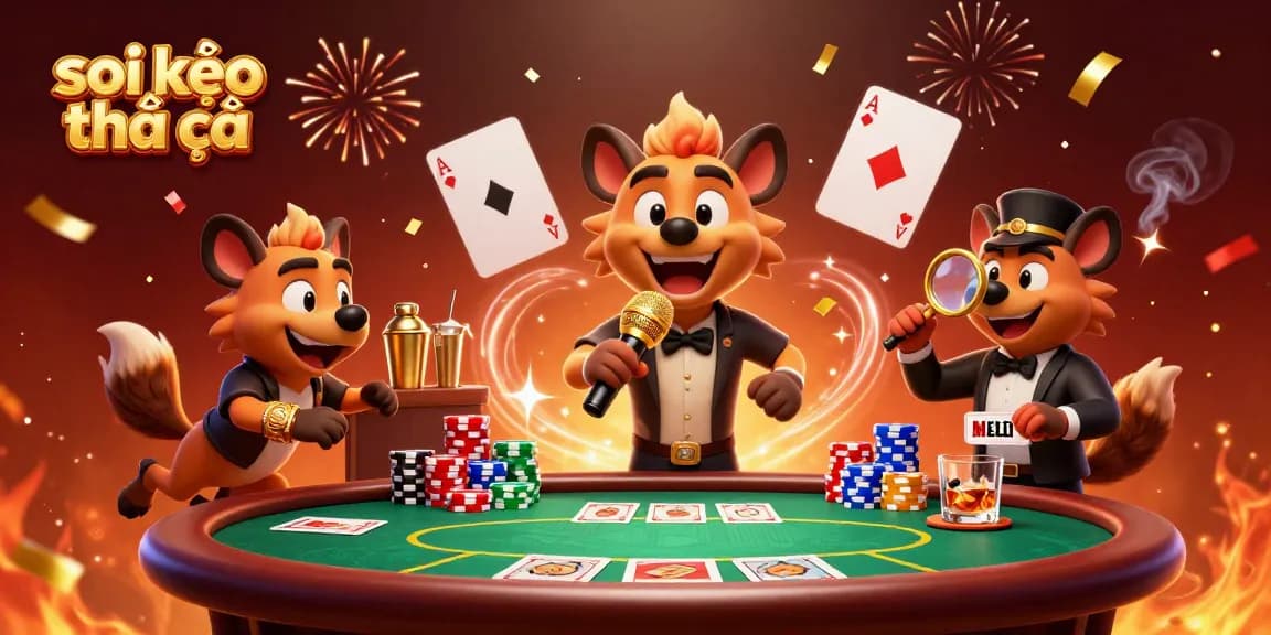 Soi kèo nhà cái in a vibrant scene with hyenas at a sports betting casino, evoking energy