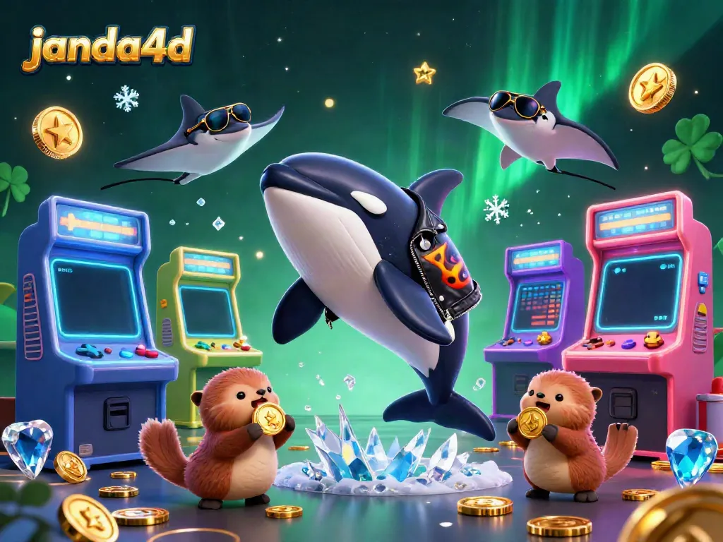 janda4d menghadirkan orca berkendara motor dan ikan pari di dunia kasino yang penuh warna.