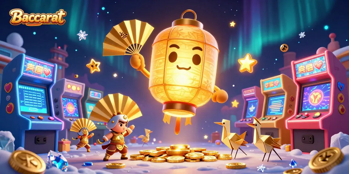 Baccarat players enjoying a vibrant casino scene with a golden lantern spirit illuminating the action.