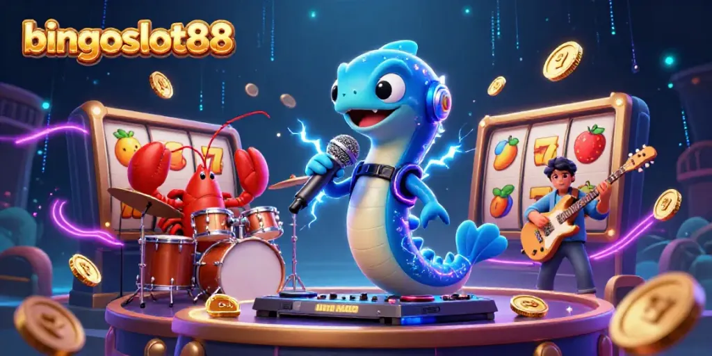 Berlaga di bingoslot88, ikan belut DJ beraksi dengan band karang di kasino bawah laut.