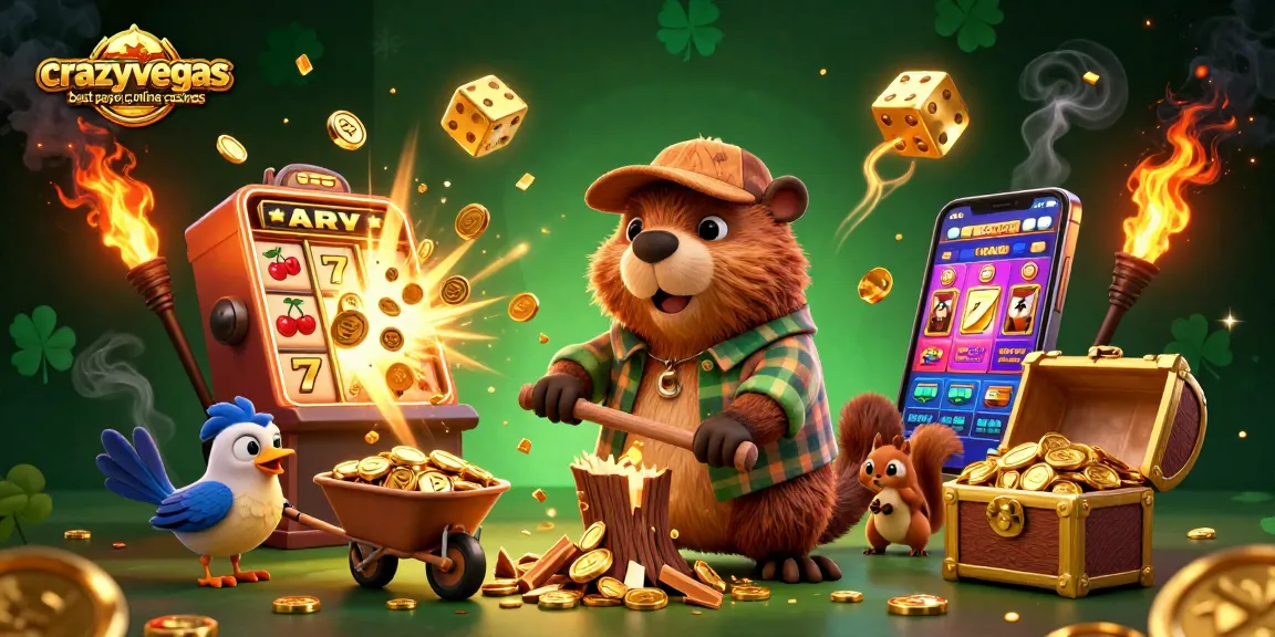Catching winnings at crazyvegas best payout online casinos, a beaver chops and coins rain down amidst dynamic casino elements.