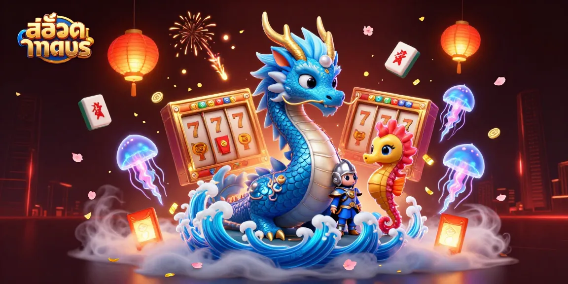 Experience exciting สล็อตทดลอง gameplay with a majestic water dragon and vibrant casino elements.