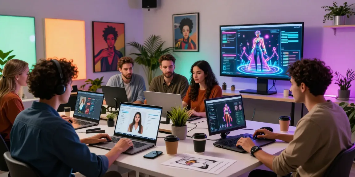 Innovative team working on ai nsfw content generation in a creative studio