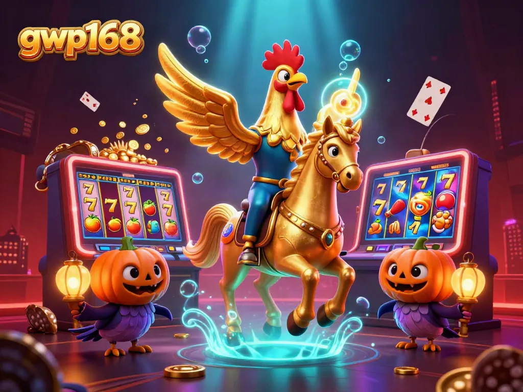 Permainan slot yang menghibur di gwp168 dengan simbol buah, jackpot, dan suasana kasino yang meriah.