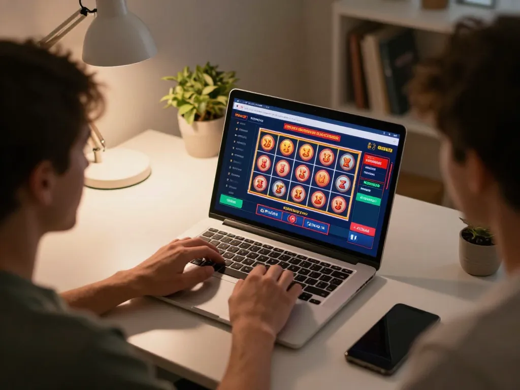 Player spinning reels on casinoatlas gaming app in a cozy home setup, showcasing personal strategy and enjoyment