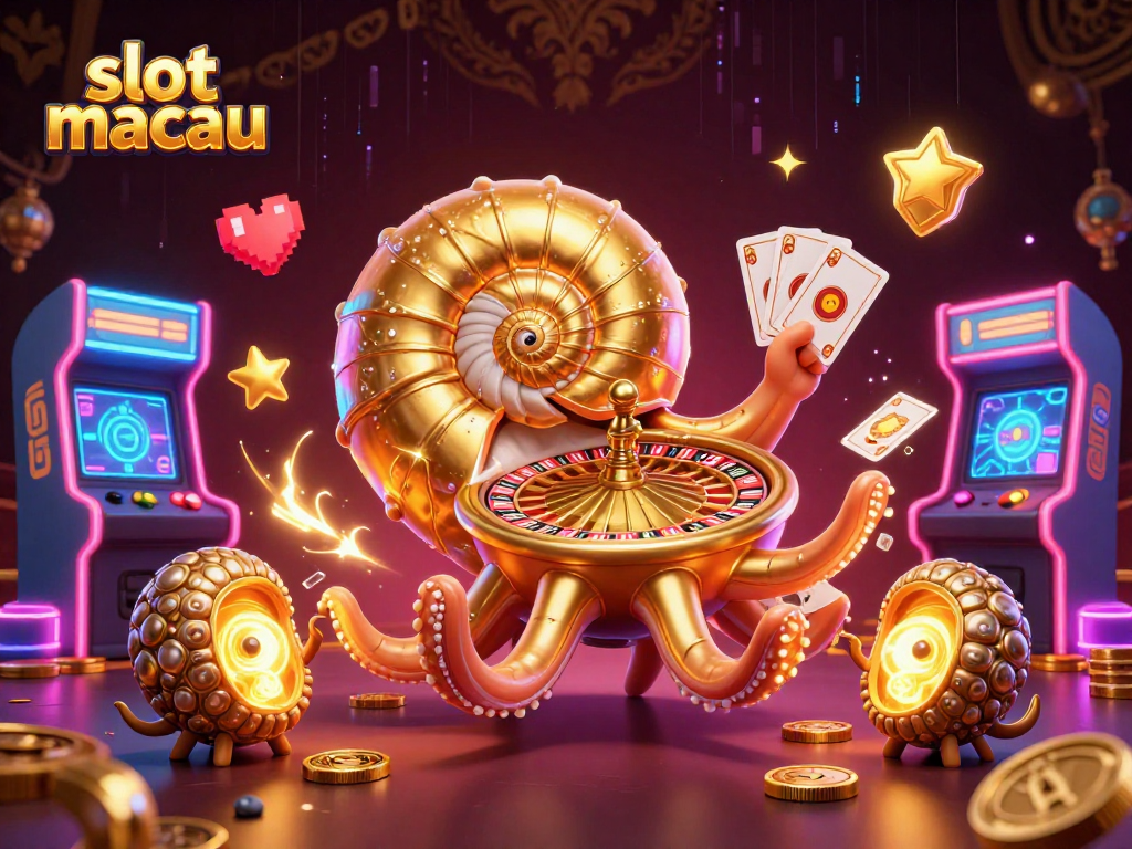 Play engaging slot macau games with a vibrant casino atmosphere in this dynamic illustration