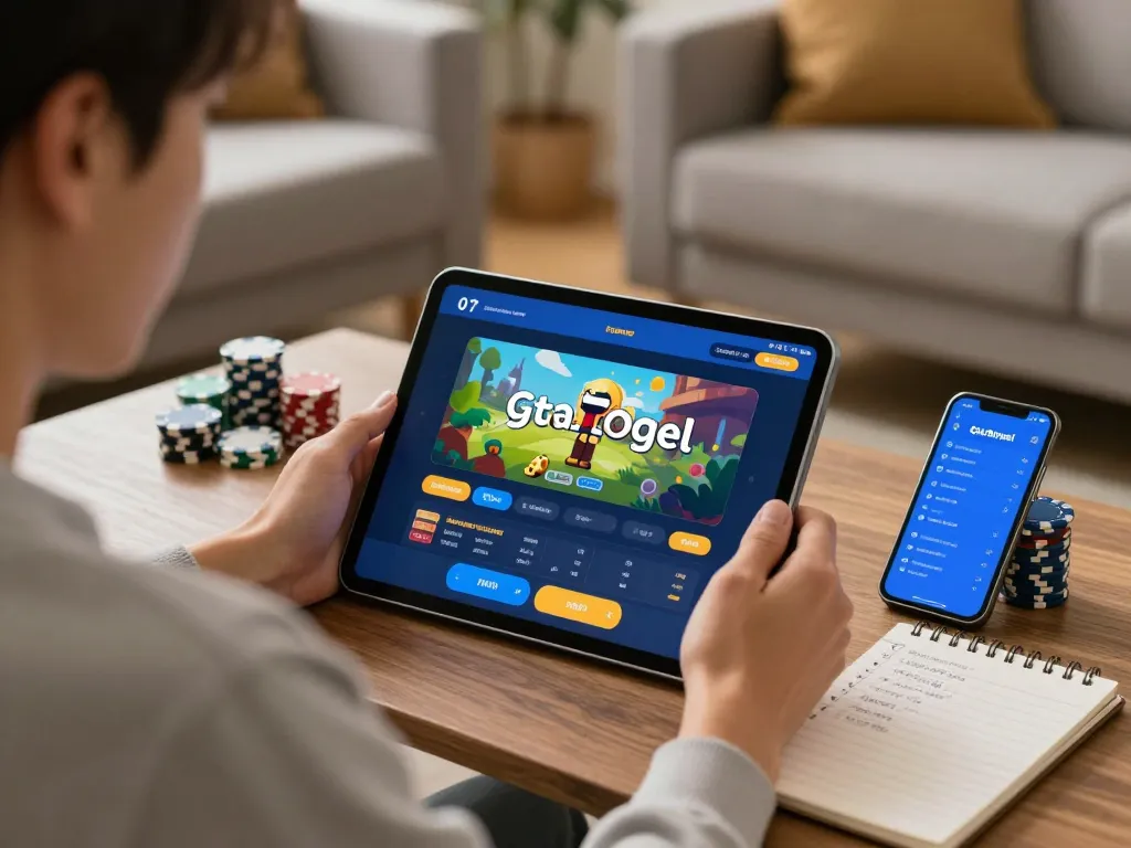 Engaging with the gtatogel app on a tablet, enjoying an online gaming session.
