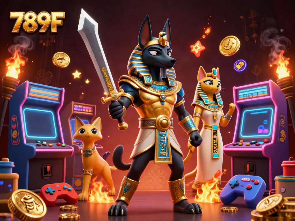 Engage with the thrilling atmosphere at 789F featuring ancient Egyptian characters amid vibrant casino elements.
