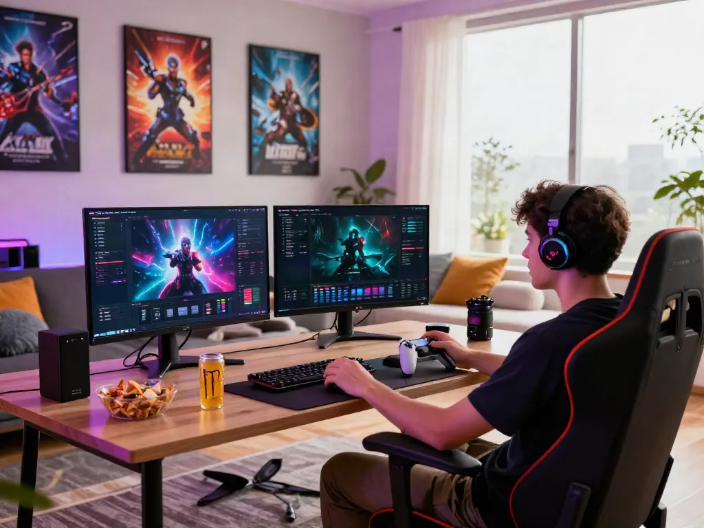 A80 gaming platform showcased on dual screens in a modern living room setting with vibrant energy.