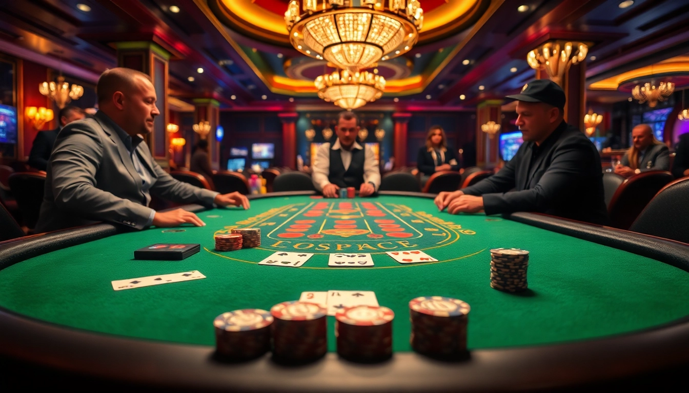 Engage in a thrilling Blackjack Casino experience surrounded by opulent décor and active players.
