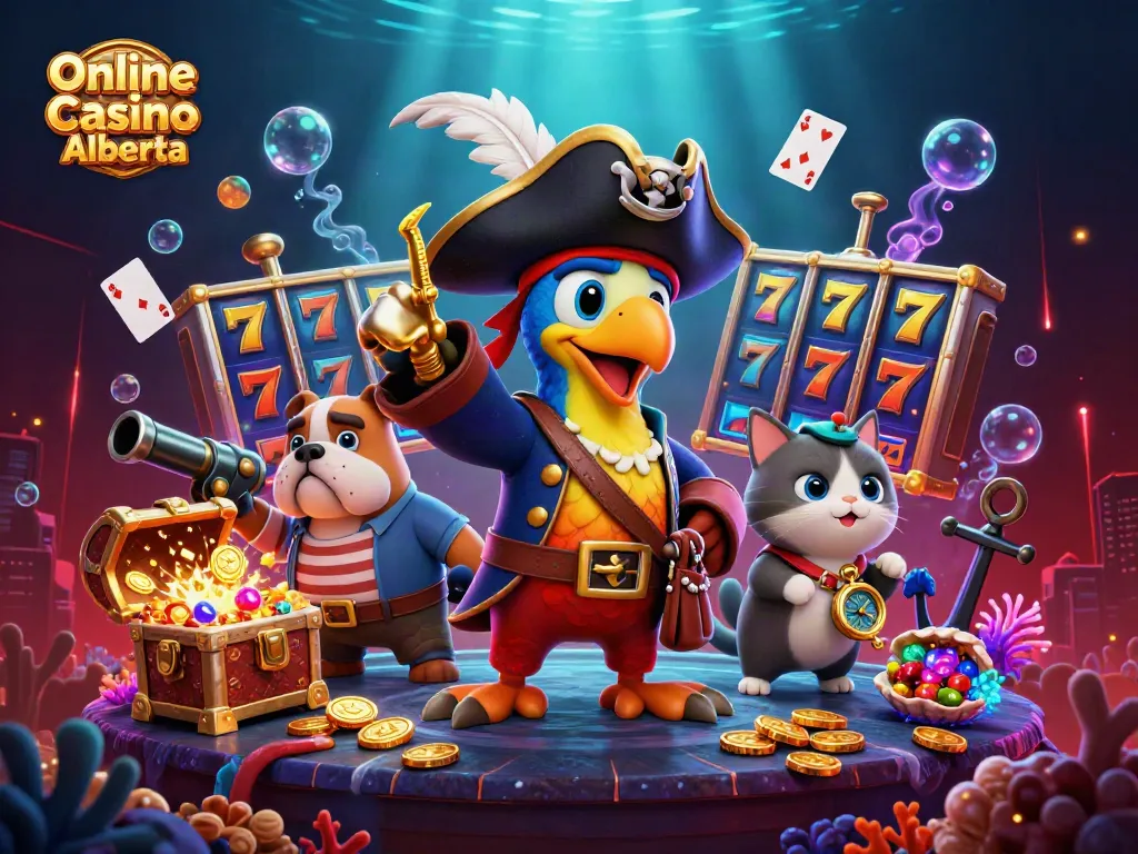 Experience thrilling action at Online Casino Alberta with vibrant scenes of slots and excitement.