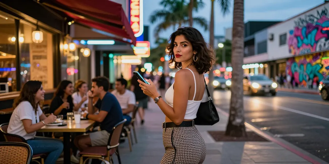 Gái gọi trong bầu không khí sôi động của phố đêm với ánh đèn neon và không gian vui vẻ.