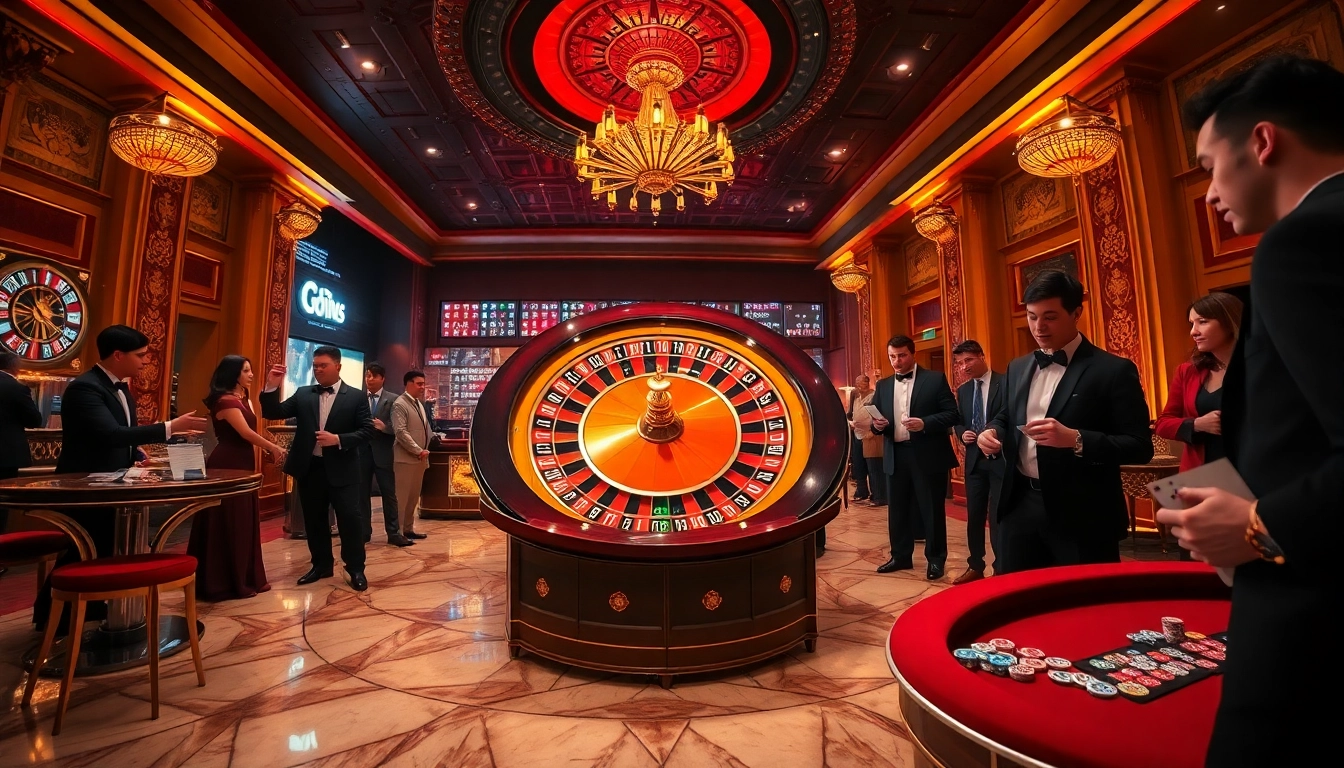 Engaged players placing bets at a vibrant casino roulette table.