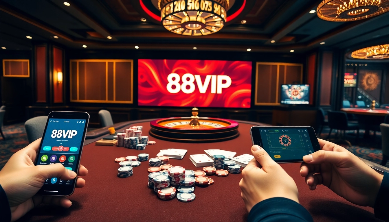Experience the excitement of 68VIP with elegant poker and roulette features in a luxurious casino setting.