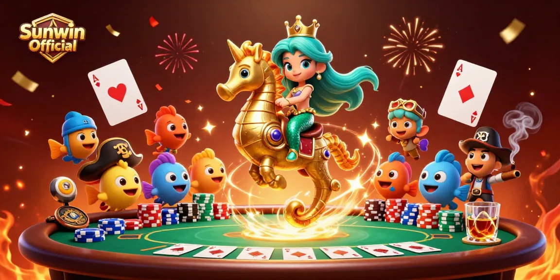 Experience thrilling gaming fun with Sunwin Official in this vibrant, action-packed 3D illustration.