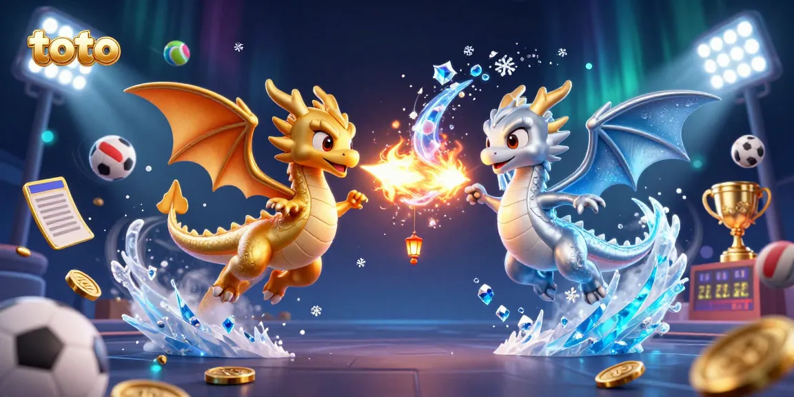 Engage with toto sports betting, where twin dragons breathe fire and ice in a dynamic casino scene.