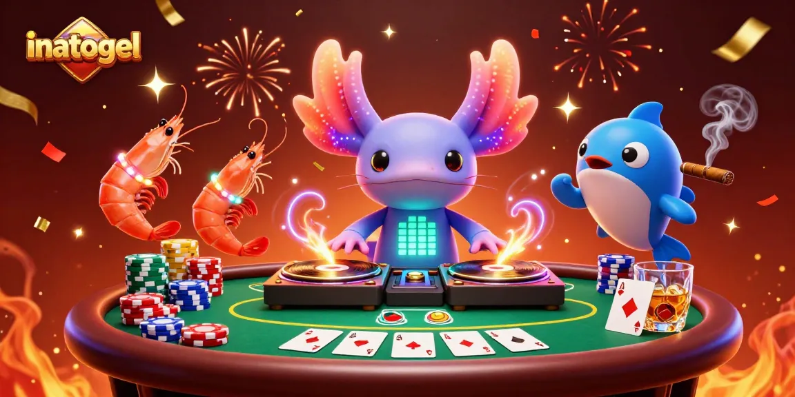 Mengoptimalkan inatogel dengan ilustrasi kasino dengan karakter kartun neon 3D yang meriah.