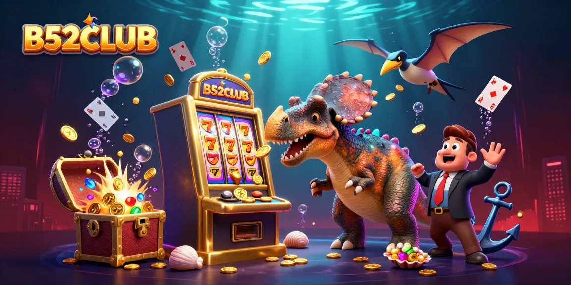 B52CLUB offers an exciting jackpot experience with a pachycephalosaurus, golden coins, and casino vibes.